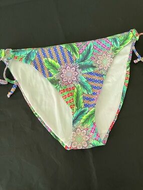 Freya Colorful Tropical Floral String Bikini Bottoms - Size L - NWT